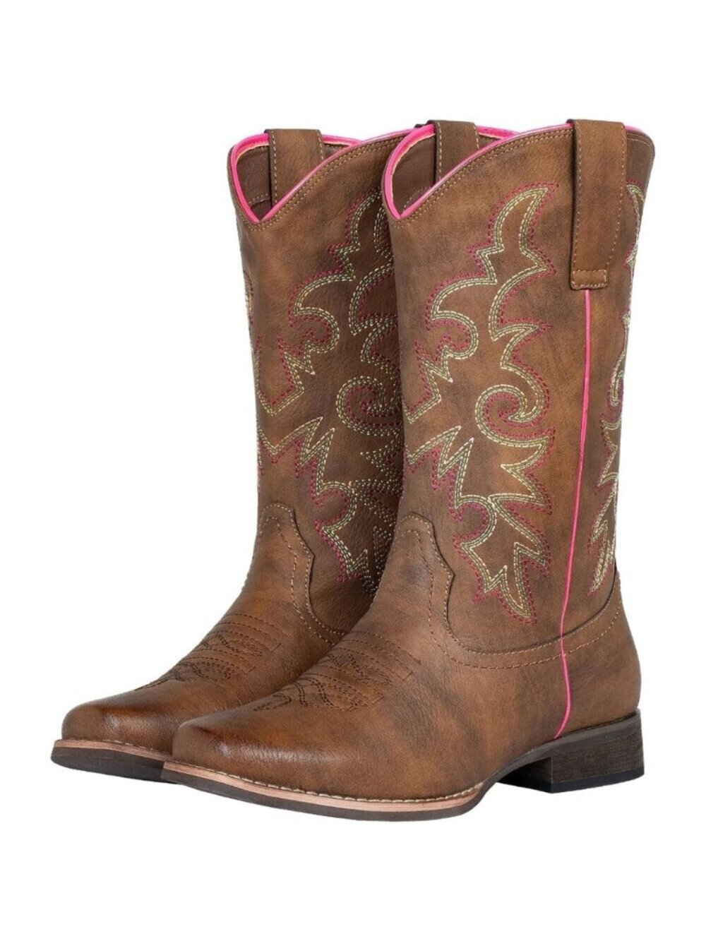 SheSole Womens Brown Cowboy Square Toe Cowgirl Wide Calf Western Boots
